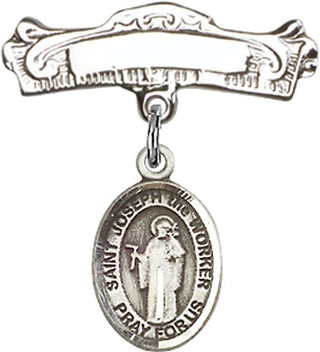 Sterling Silver Badge Pin St. Joseph the Worker Baby Badge - Engravable
