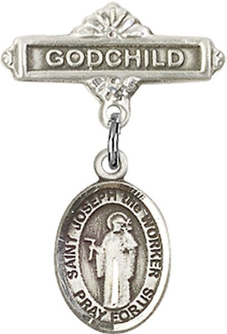 Sterling Silver Godchild St. Joseph the Worker Baby Badge - Engravable