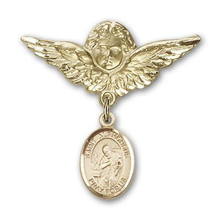 14kt Gold Large Angel w/Wings St. Alphonsus Baby Badge - Engravable