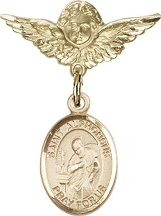 14kt Gold Small Angel w/Wings St. Alphonsus Baby Badge - Engravable