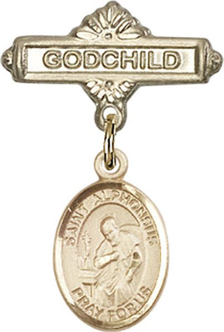 14kt Gold Godchild St. Alphonsus Baby Badge - Engravable