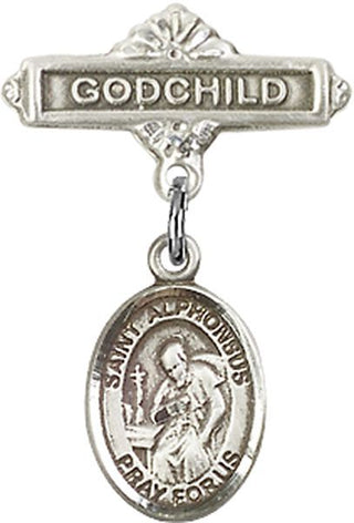 Sterling Silver Godchild St. Alphonsus Baby Badge - Engravable
