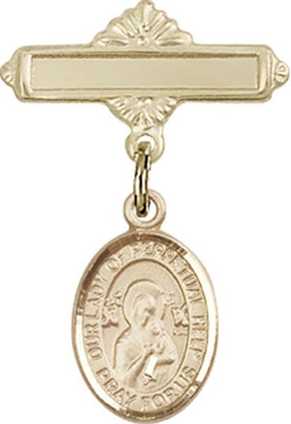 14kt Gold Filled Polished Badge Pin O/L of Perpetual Help Baby Badge - Engravable