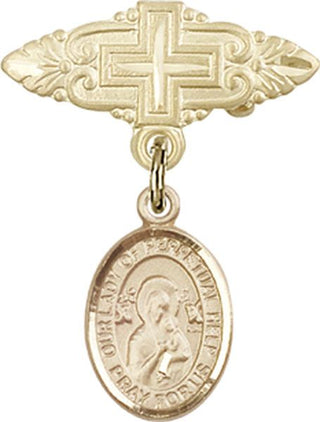 14kt Gold Filled Badge Pin With Cross O/L of Perpetual Help Baby Badge - Engravable