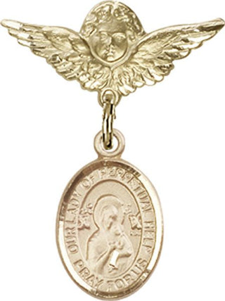 14kt Gold Filled Small Angel w/Wings O/L of Perpetual Help Baby Badge - Engravable