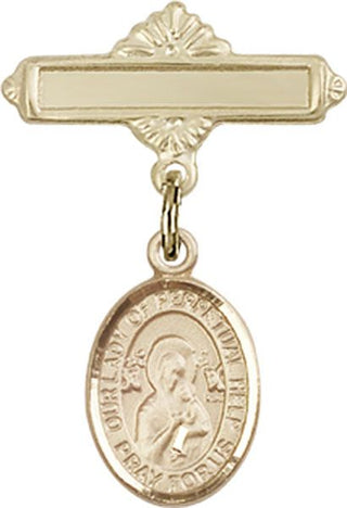 14kt Gold Polished Badge Pin O/L of Perpetual Help Baby Badge - Engravable