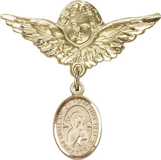 14kt Gold Large Angel w/Wings O/L of Perpetual Help Baby Badge - Engravable