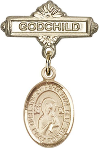 14kt Gold Godchild O/L of Perpetual Help Baby Badge - Engravable