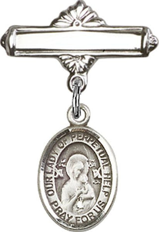 Sterling Silver Polished Badge Pin O/L of Perpetual Help Baby Badge - Engravable