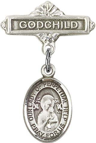 Sterling Silver Godchild O/L of Perpetual Help Baby Badge - Engravable
