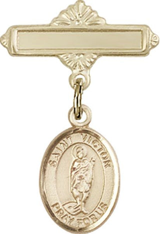 14kt Gold Filled Polished Badge Pin St. Victor of Marseilles Baby Badge - Engravable