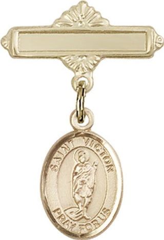14kt Gold Polished Badge Pin St. Victor of Marseilles Baby Badge - Engravable