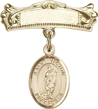 14kt Gold Badge Pin St. Victor of Marseilles Baby Badge - Engravable