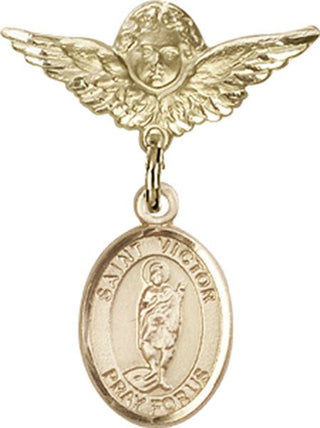 14kt Gold Small Angel w/Wings St. Victor of Marseilles Baby Badge - Engravable