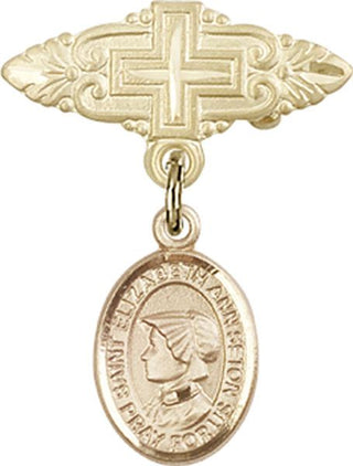 14kt Gold Filled Badge Pin With Cross St. Elizabeth Ann Seton Baby Badge - Engravable