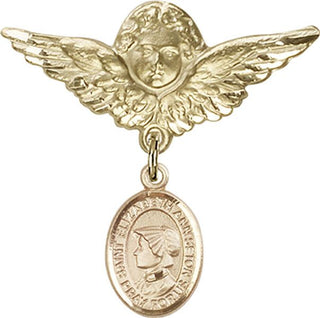 14kt Gold Filled Large Angel w/Wings St. Elizabeth Ann Seton Baby Badge - Engravable