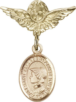 14kt Gold Filled Small Angel w/Wings St. Elizabeth Ann Seton Baby Badge - Engravable