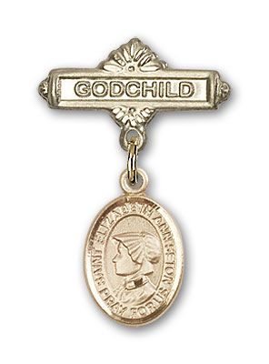 14kt Gold Godchild St. Elizabeth Ann Seton Baby Badge - Engravable