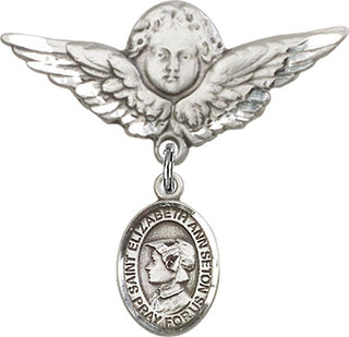 Sterling Silver Large Angel w/Wings St. Elizabeth Ann Seton Baby Badge - Engravable