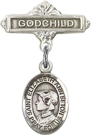Sterling Silver Godchild St. Elizabeth Ann Seton Baby Badge - Engravable