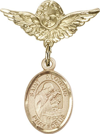 14kt Gold Filled Small Angel w/Wings St. Aloysius Gonzaga Baby Badge - Engravable