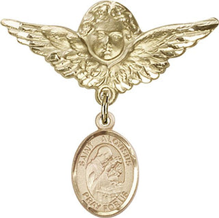 14kt Gold Large Angel w/Wings St. Aloysius Gonzaga Baby Badge - Engravable