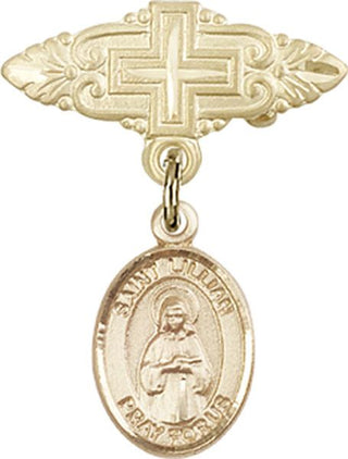 14kt Gold Filled Badge Pin With Cross St. Lillian Baby Badge - Engravable