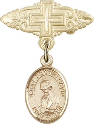 14kt Gold Filled Badge Pin With Cross St. Dominic Savio Baby Badge - Engravable