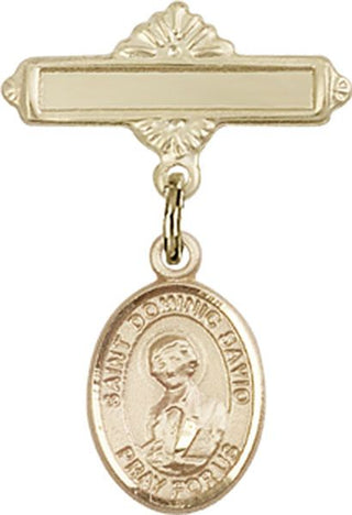 14kt Gold Polished Badge Pin St. Dominic Savio Baby Badge - Engravable