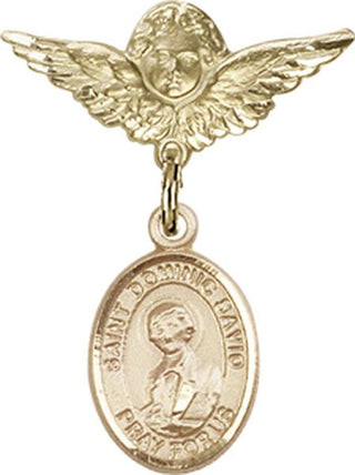 14kt Gold Small Angel w/Wings St. Dominic Savio Baby Badge - Engravable