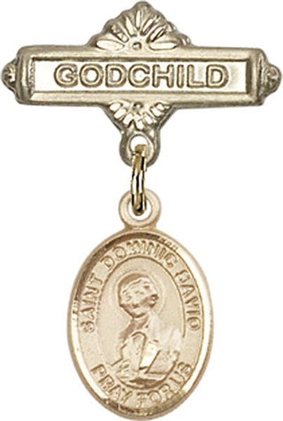 14kt Gold Godchild St. Dominic Savio Baby Badge - Engravable