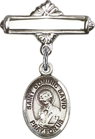 Sterling Silver Polished Badge Pin St. Dominic Savio Baby Badge - Engravable