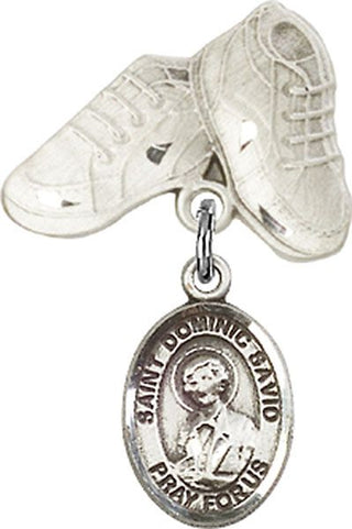 Sterling Silver Baby Boots St. Dominic Savio Baby Badge - Engravable