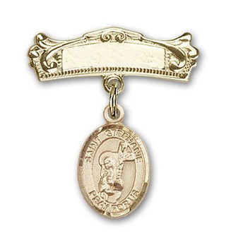14kt Gold Filled Badge Pin St. Stephanie Baby Badge - Engravable