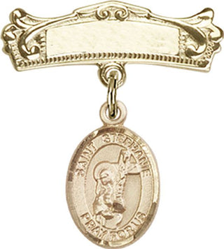 14kt Gold Badge Pin St. Stephanie Baby Badge - Engravable