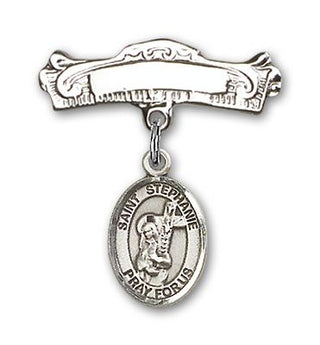 Sterling Silver Badge Pin St. Stephanie Baby Badge - Engravable