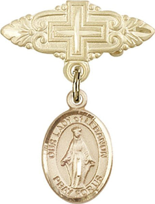 14kt Gold Filled Badge Pin With Cross O/L of Lebanon Baby Badge - Engravable