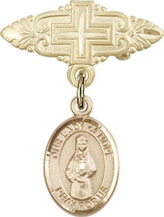 14kt Gold Badge Pin With Cross O/L of Hope Baby Badge - Engravable