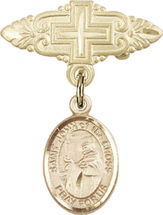 14kt Gold Badge Pin With Cross St. John of the Cross Baby Badge - Engravable