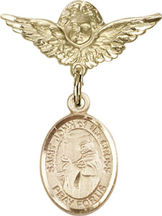 14kt Gold Small Angel w/Wings St. John of the Cross Baby Badge - Engravable