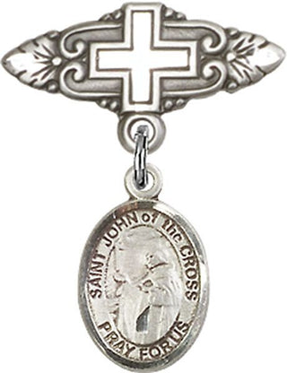 Sterling Silver Badge Pin With Cross St. John of the Cross Baby Badge - Engravable
