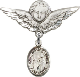 Sterling Silver Large Angel w/Wings St. John of the Cross Baby Badge - Engravable