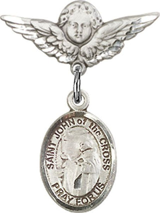 Sterling Silver Small Angel w/Wings St. John of the Cross Baby Badge - Engravable