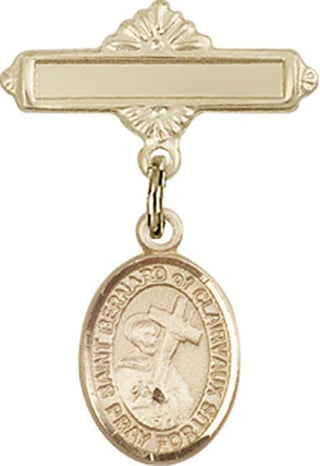 14kt Gold Filled Polished Badge Pin St. Bernard of Clairvaux Baby Badge - Engravable
