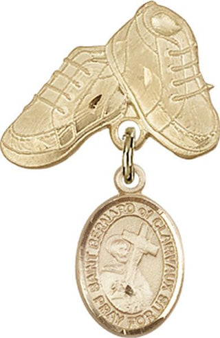 14kt Gold Baby Boots St. Bernard of Clairvaux Baby Badge - Engravable