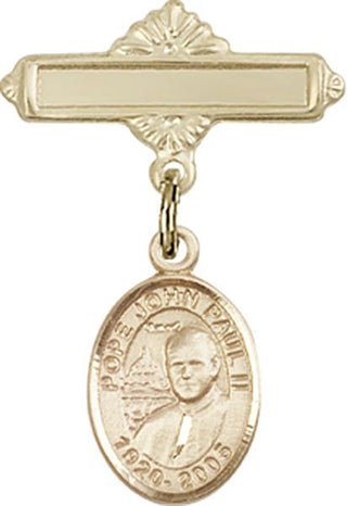 14kt Gold Filled Polished Badge Pin St. John Paul II Baby Badge