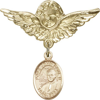 14kt Gold Filled Large Angel w/Wings St. John Paul II Baby Badge