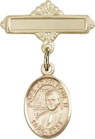 14kt Gold Polished Badge Pin St. John Paul II Baby Badge