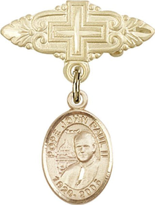 14kt Gold Badge Pin With Cross St. John Paul II Baby Badge