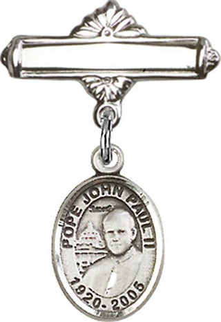 Sterling Silver Polished Badge Pin St. John Paul II Baby Badge